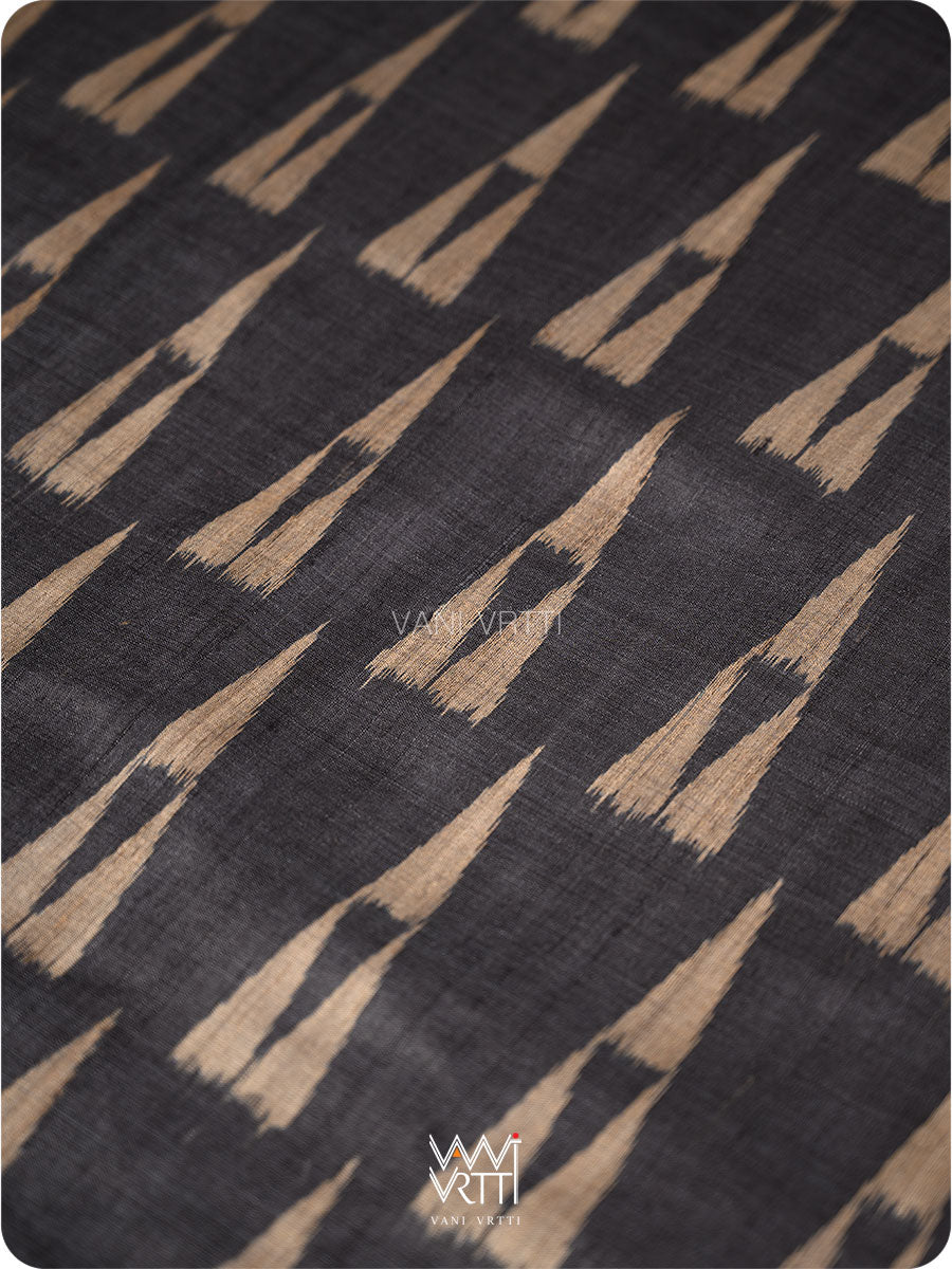 Black Alpana Ikat Handspun Tussar Silk Saree