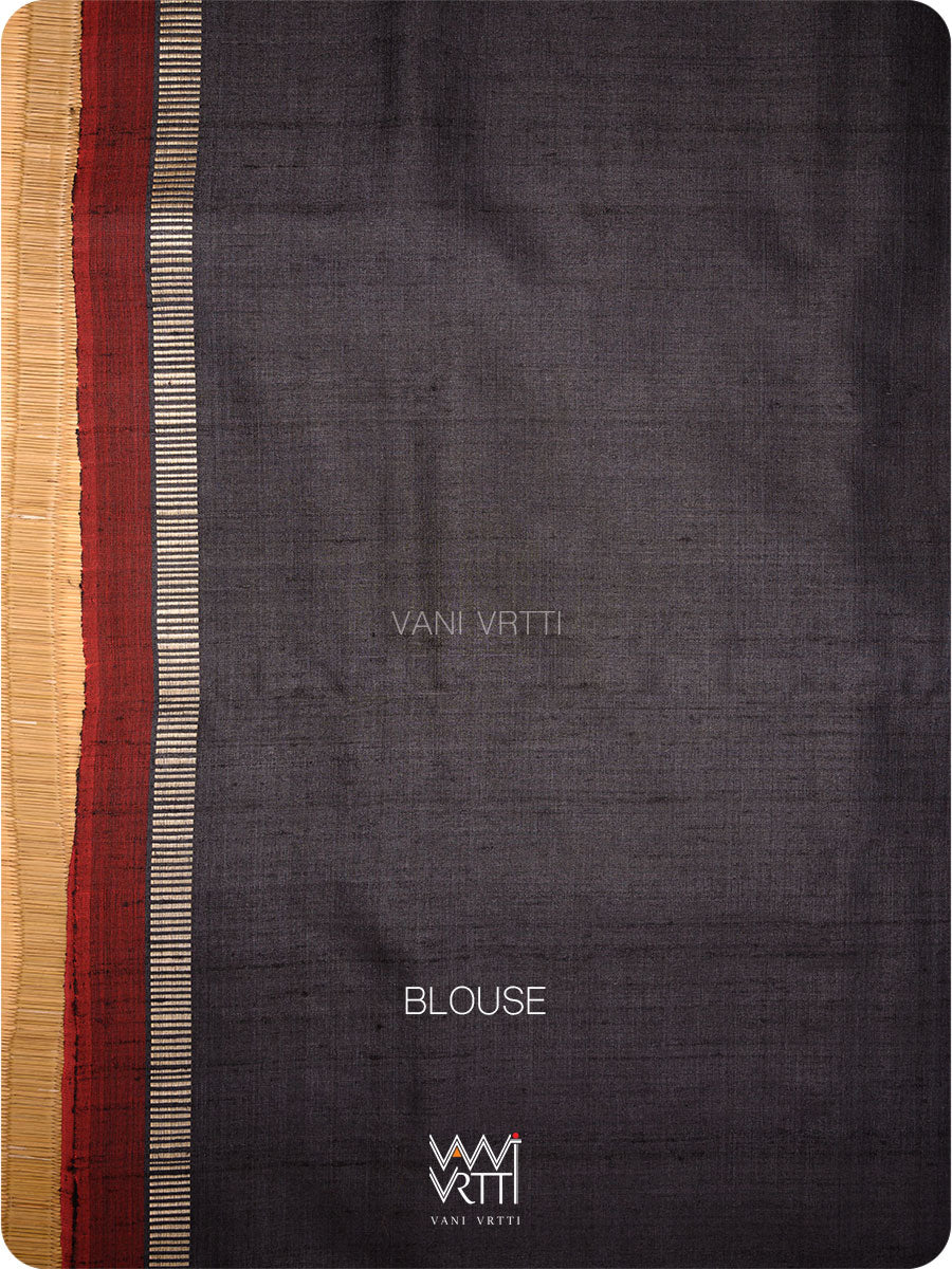 Black Alpana Ikat Handspun Tussar Silk Saree