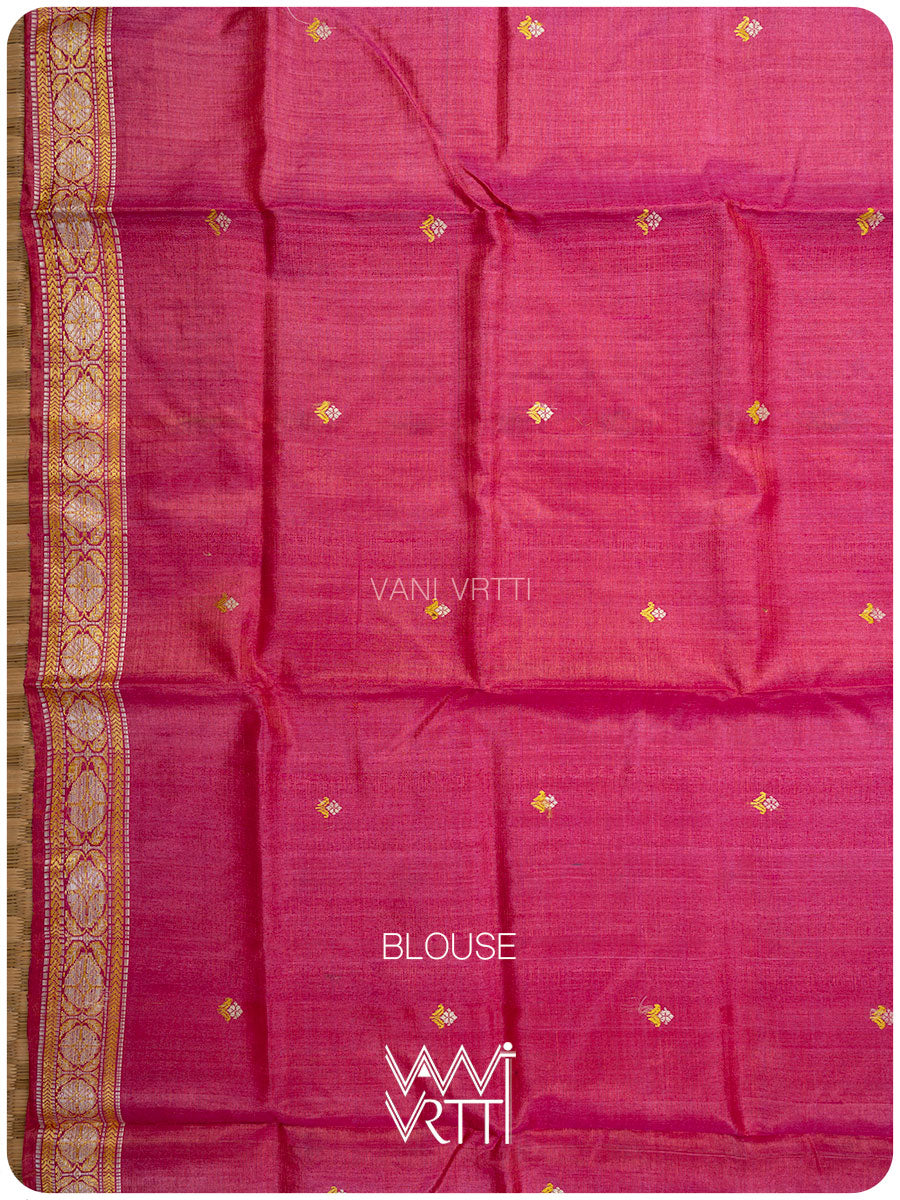 Pink Brahma Kamal Master Weave Exclusive Handspun Tussar Silk Saree