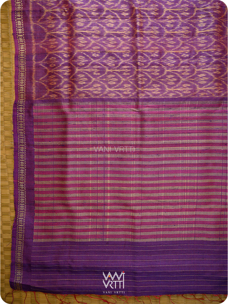 Purple pink Iris Ikat Handspun Tussar Silk Saree