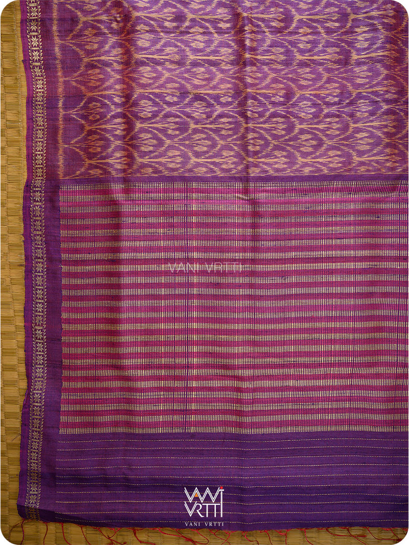 Purple pink Iris Ikat Handspun Tussar Silk Saree