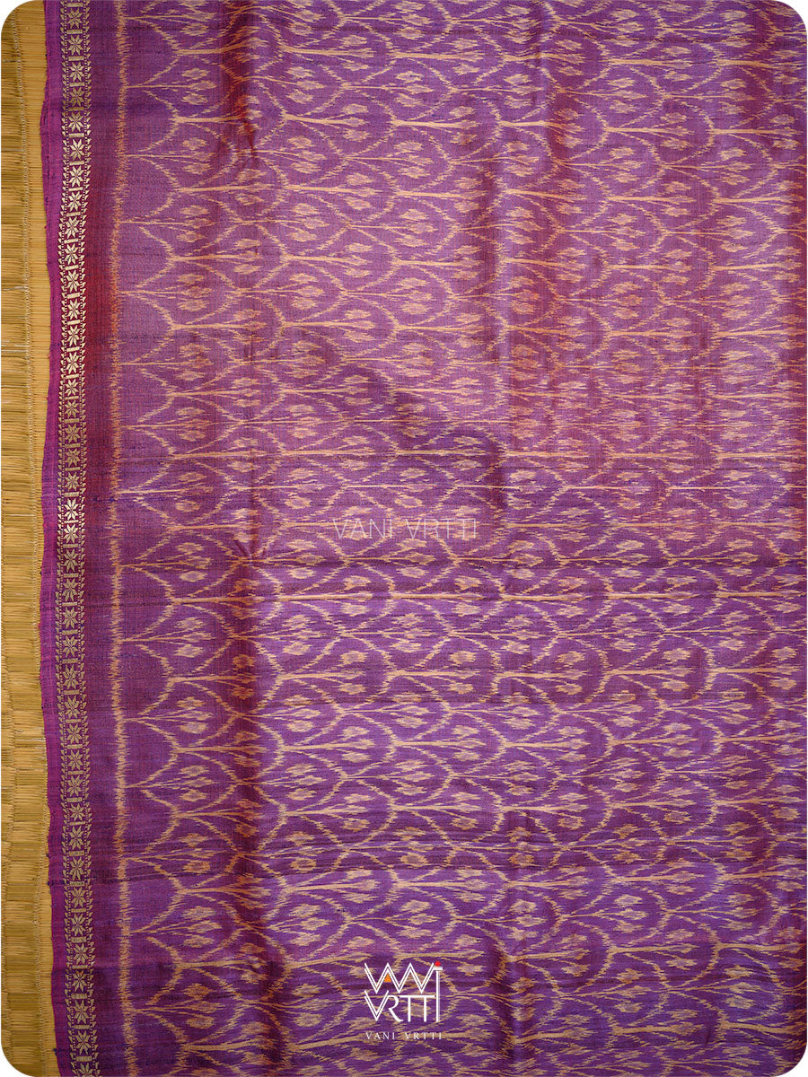 Purple pink Iris Ikat Handspun Tussar Silk Saree