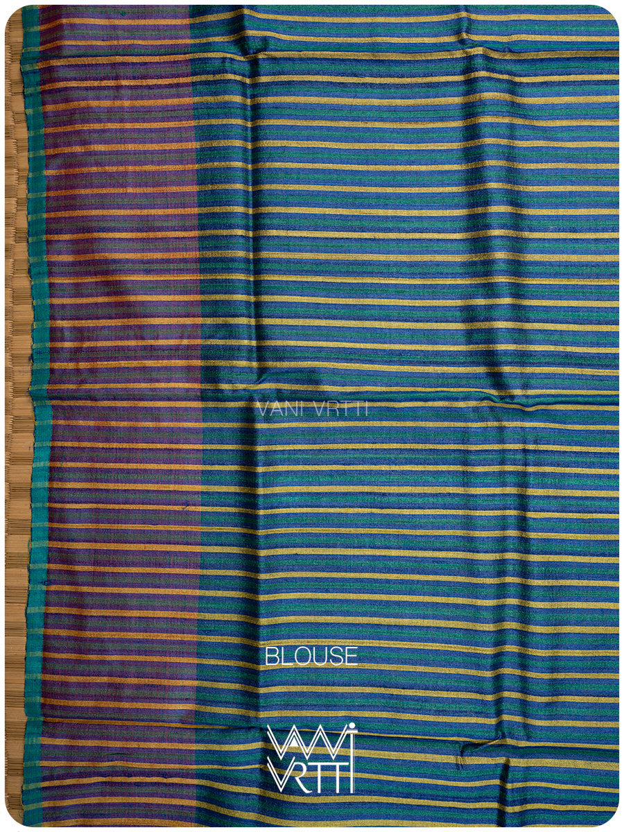 Midnight Blue Sangam Bristi Handspun Tussar Silk Saree