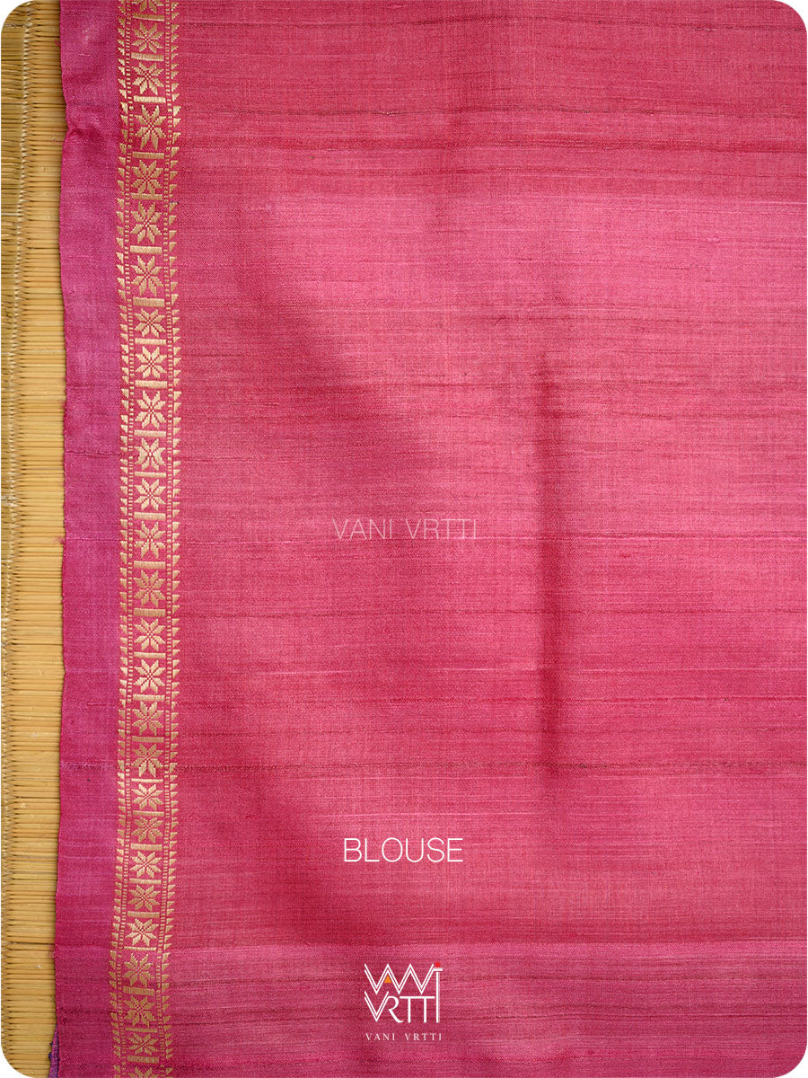 Purple pink Iris Ikat Handspun Tussar Silk Saree