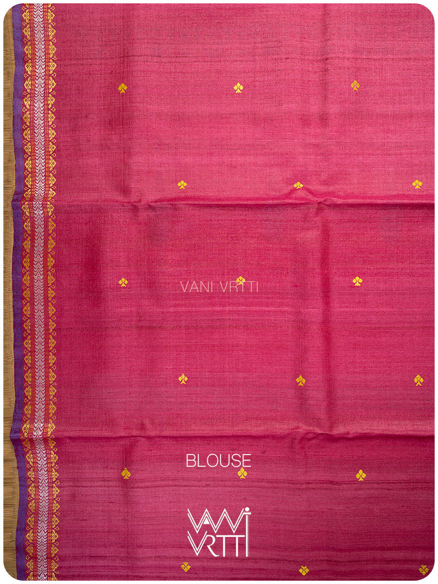Tomato Red Tree of Life Handspun Tussar Silk Saree
