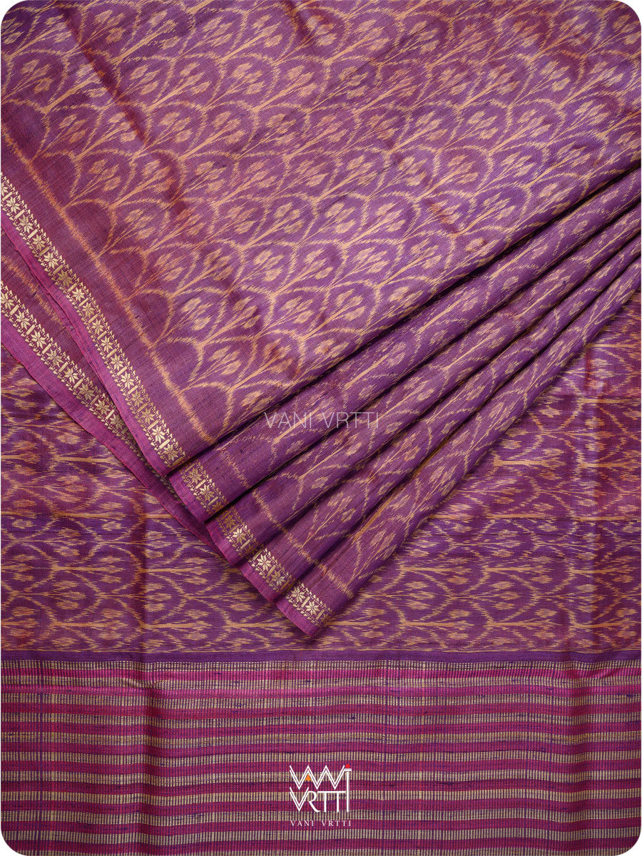 Purple pink Iris Ikat Handspun Tussar Silk Saree