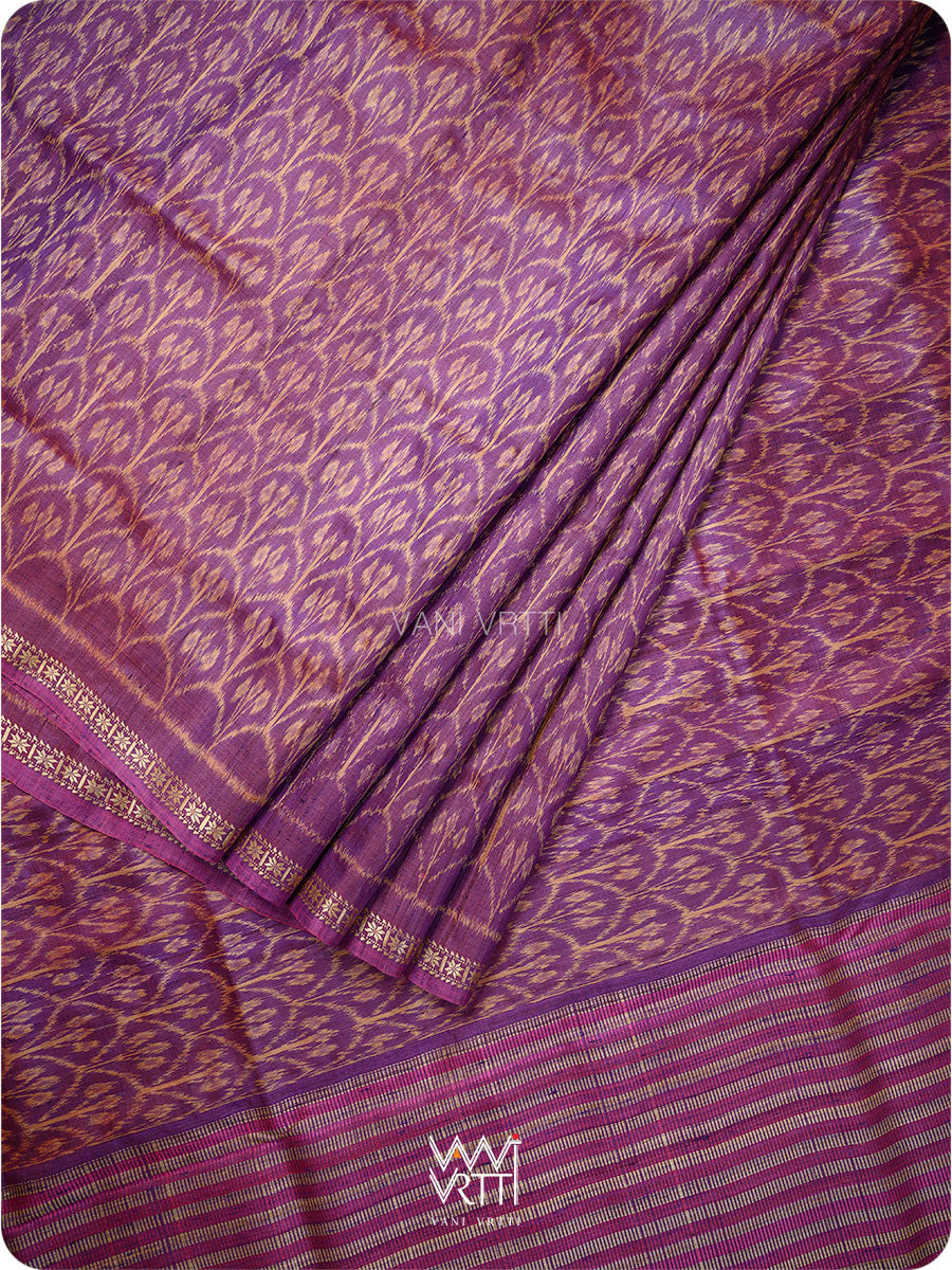 Purple pink Iris Ikat Handspun Tussar Silk Saree