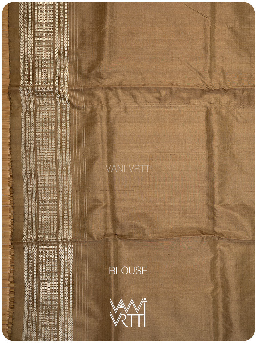 Khadi Brown Tree of Life Natural Dyed Mulberry Silk Ikat Saree