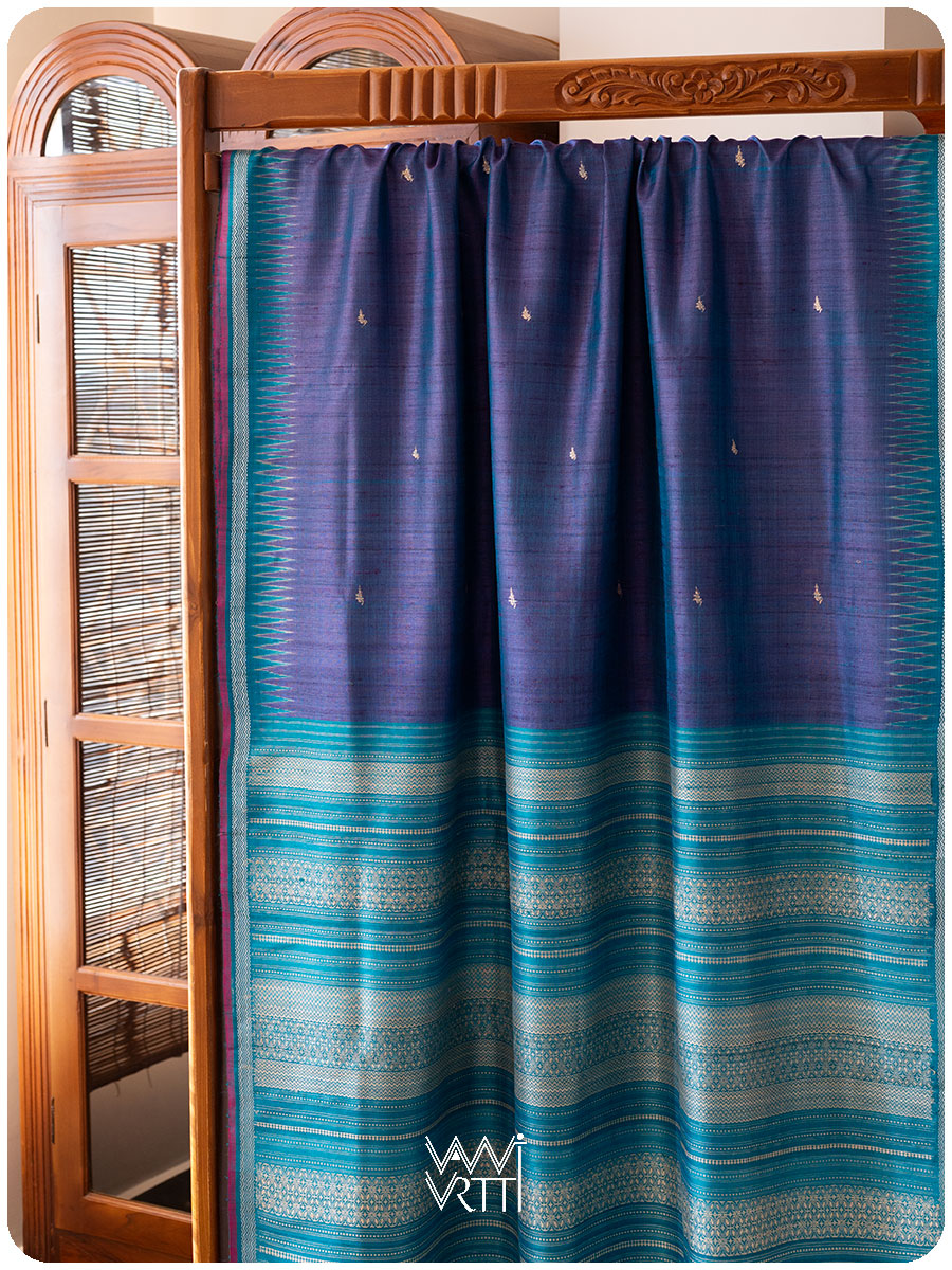 Purple Firozi Nabh Handspun Tussar Silk Saree