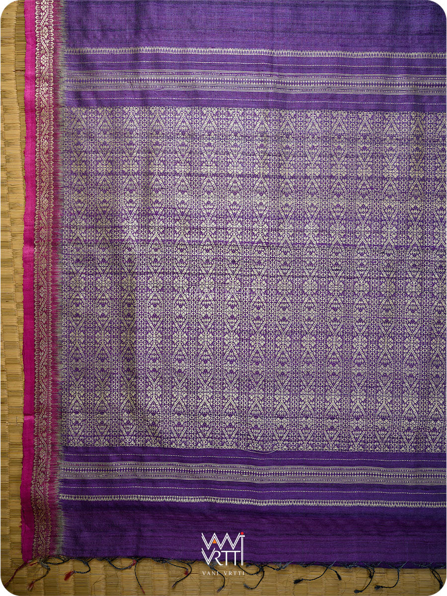 Deep Purple Magenta Madhumalati Handspun Tussar Silk Saree