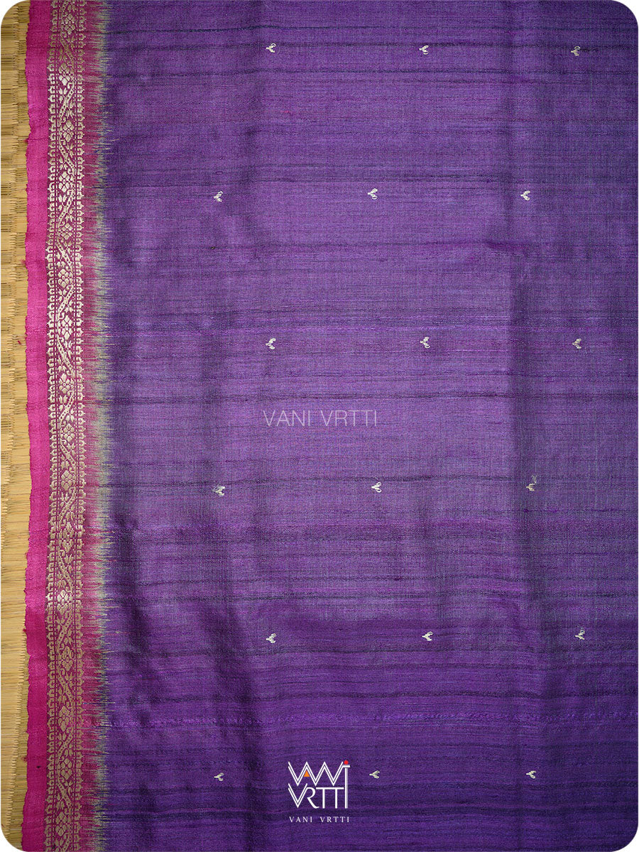 Deep Purple Magenta Madhumalati Handspun Tussar Silk Saree