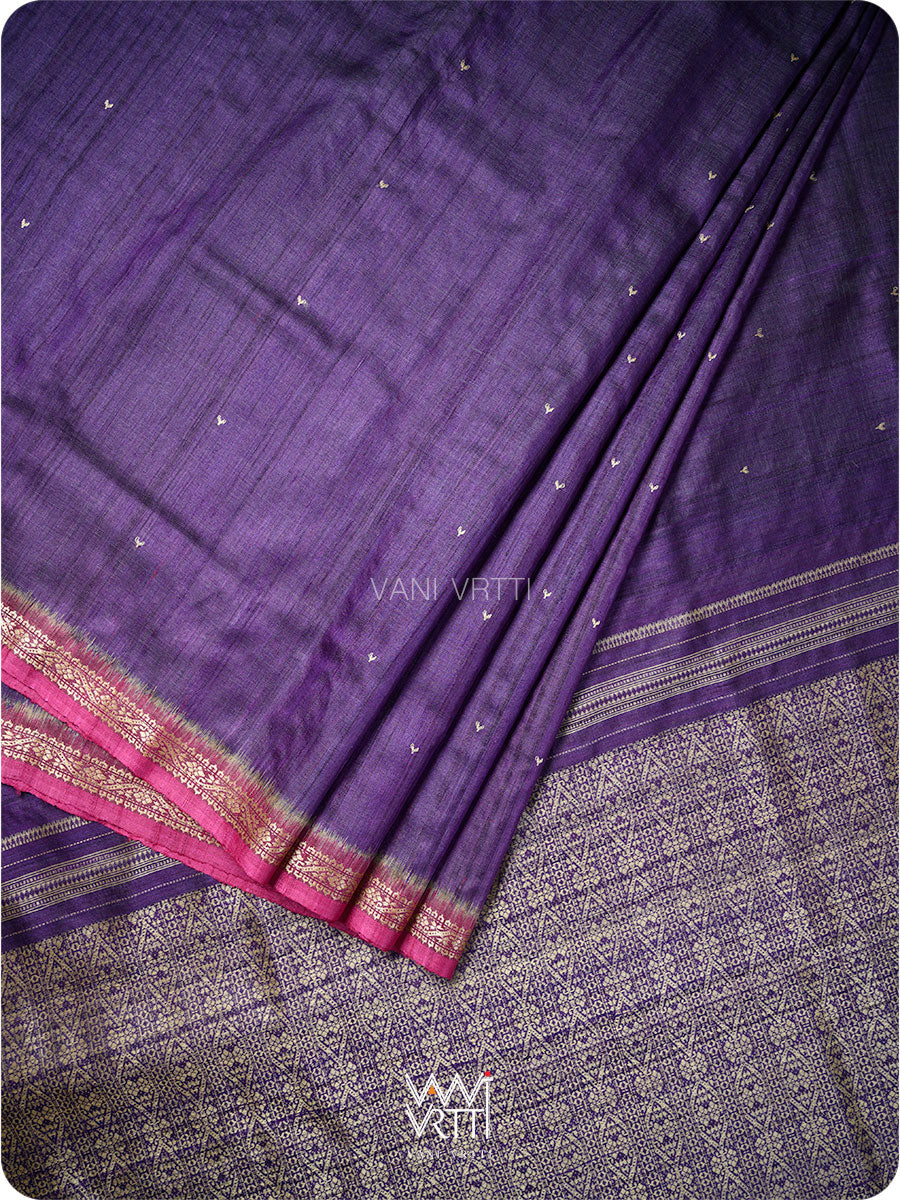 Deep Purple Magenta Madhumalati Handspun Tussar Silk Saree