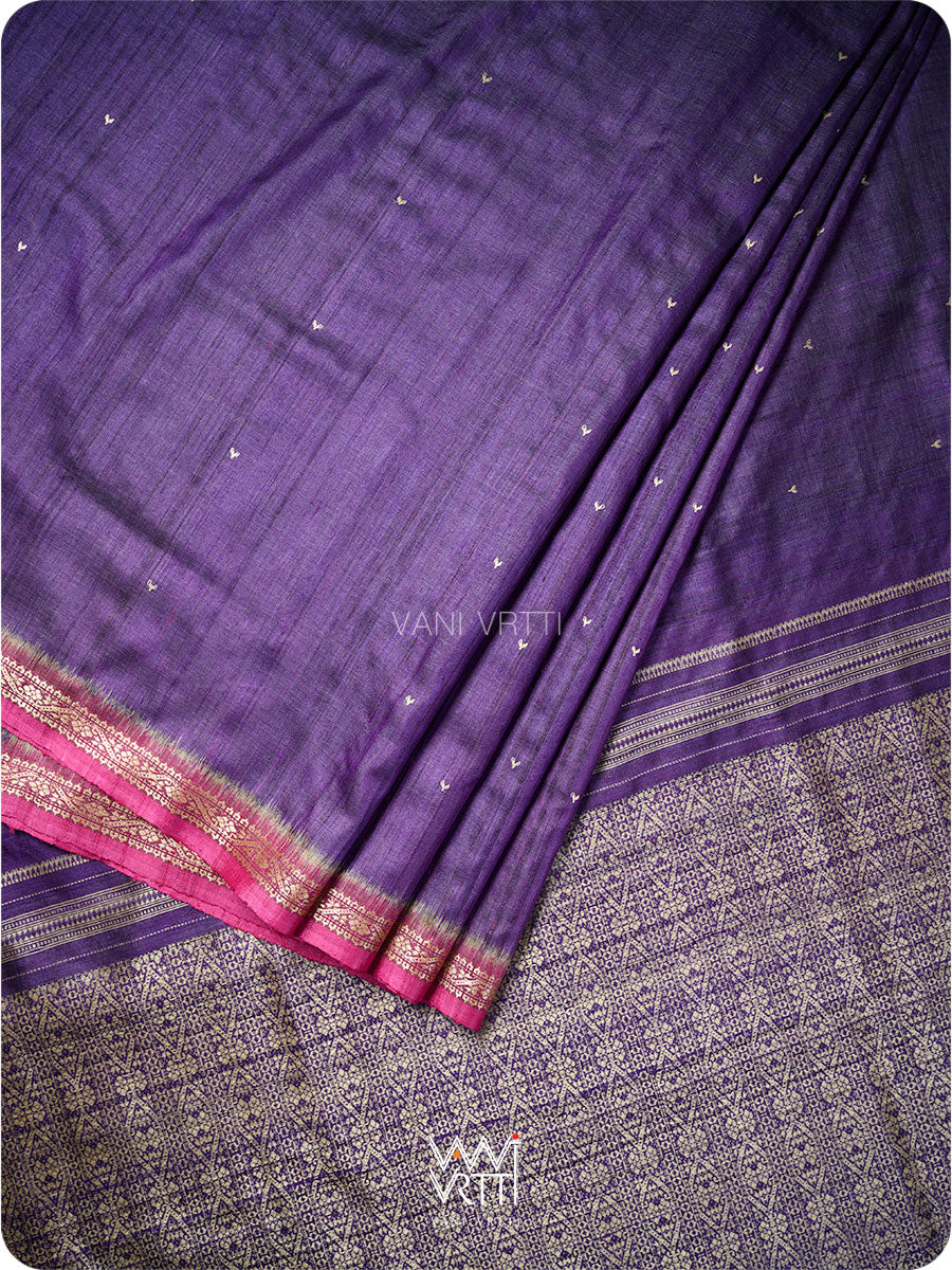 Deep Purple Magenta Madhumalati Handspun Tussar Silk Saree