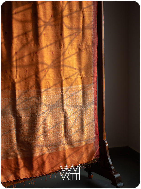 Orange Red Nabh Butterfly Handspun Tussar Silk Saree