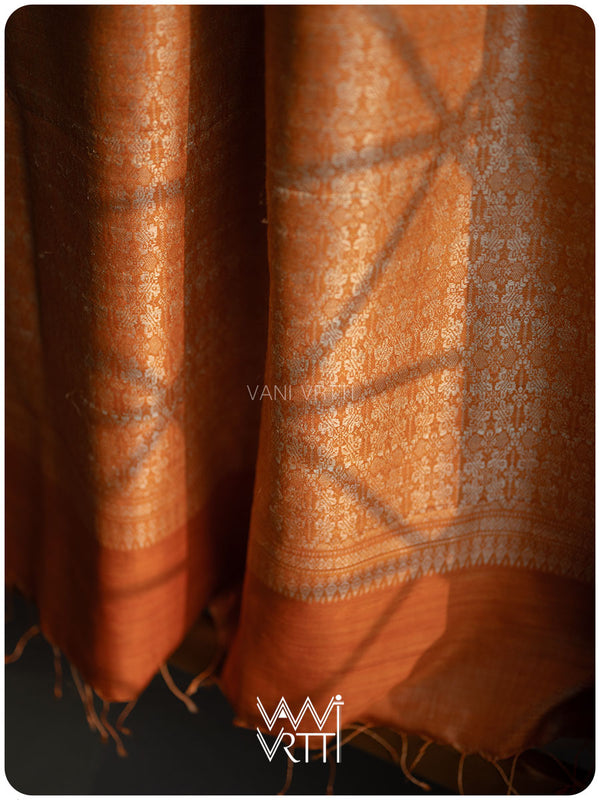 Orange Red Nabh Butterfly Handspun Tussar Silk Saree