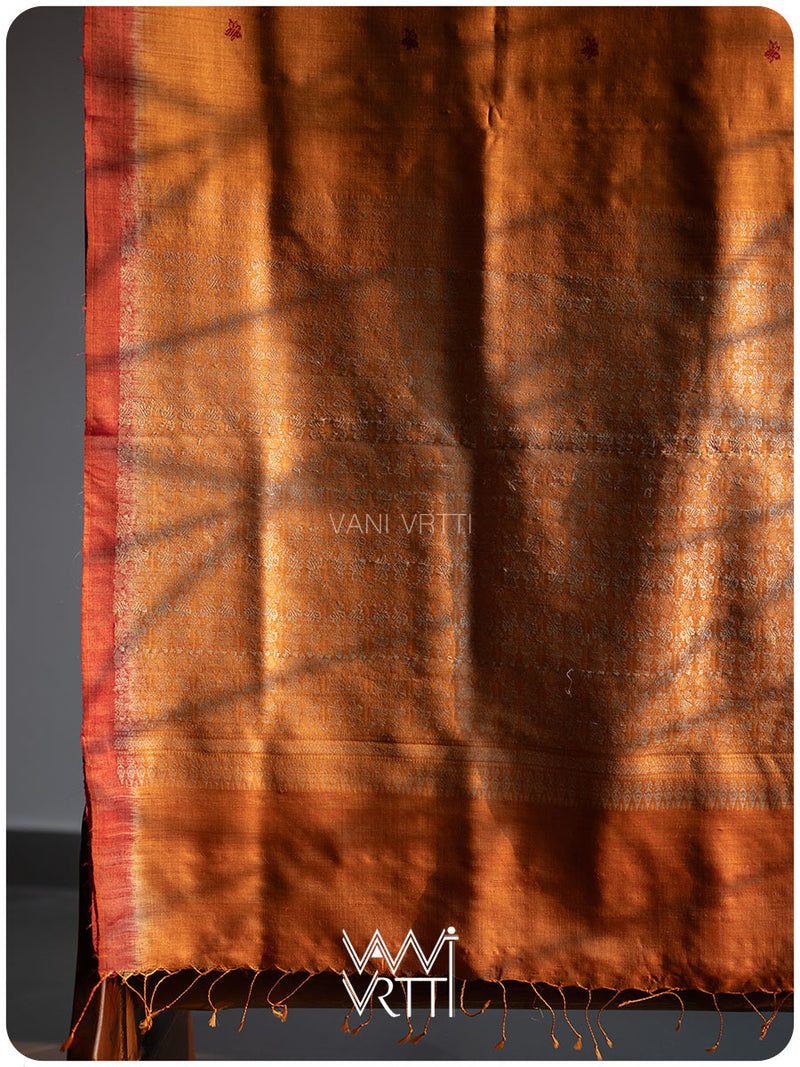 Orange Red Nabh Butterfly Handspun Tussar Silk Saree