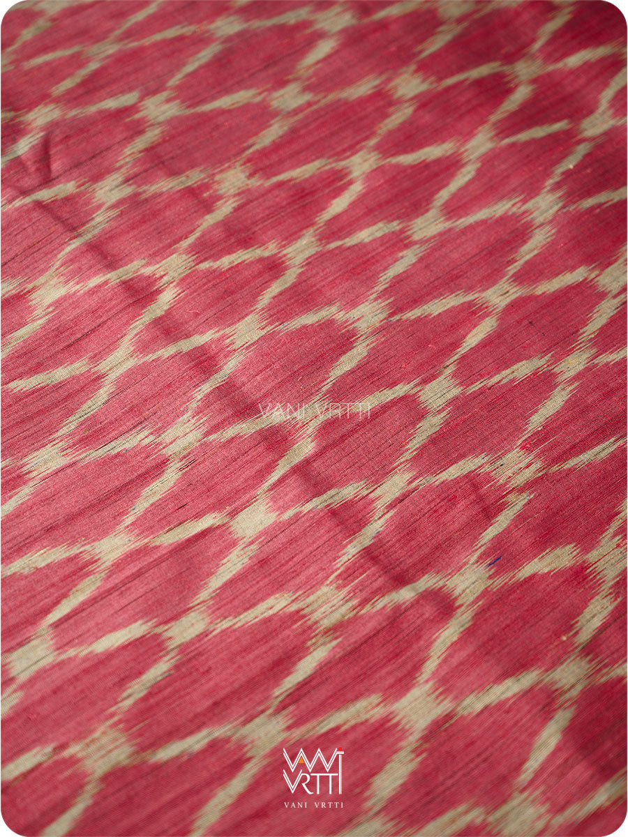 Deep Red Orange Lily Ikat Handspun Tussar Silk Sari