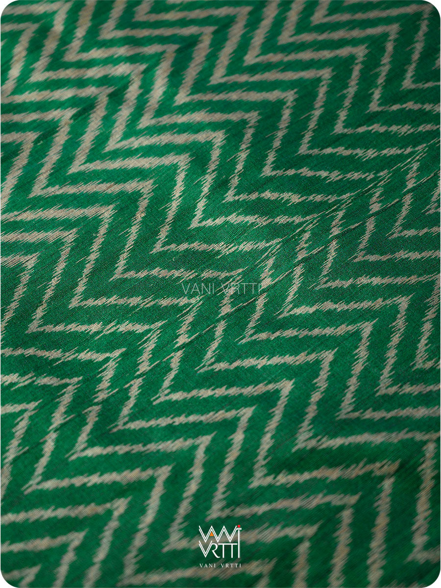 Emereld Green Aziz Ikat Handspun Tussar Silk Saree