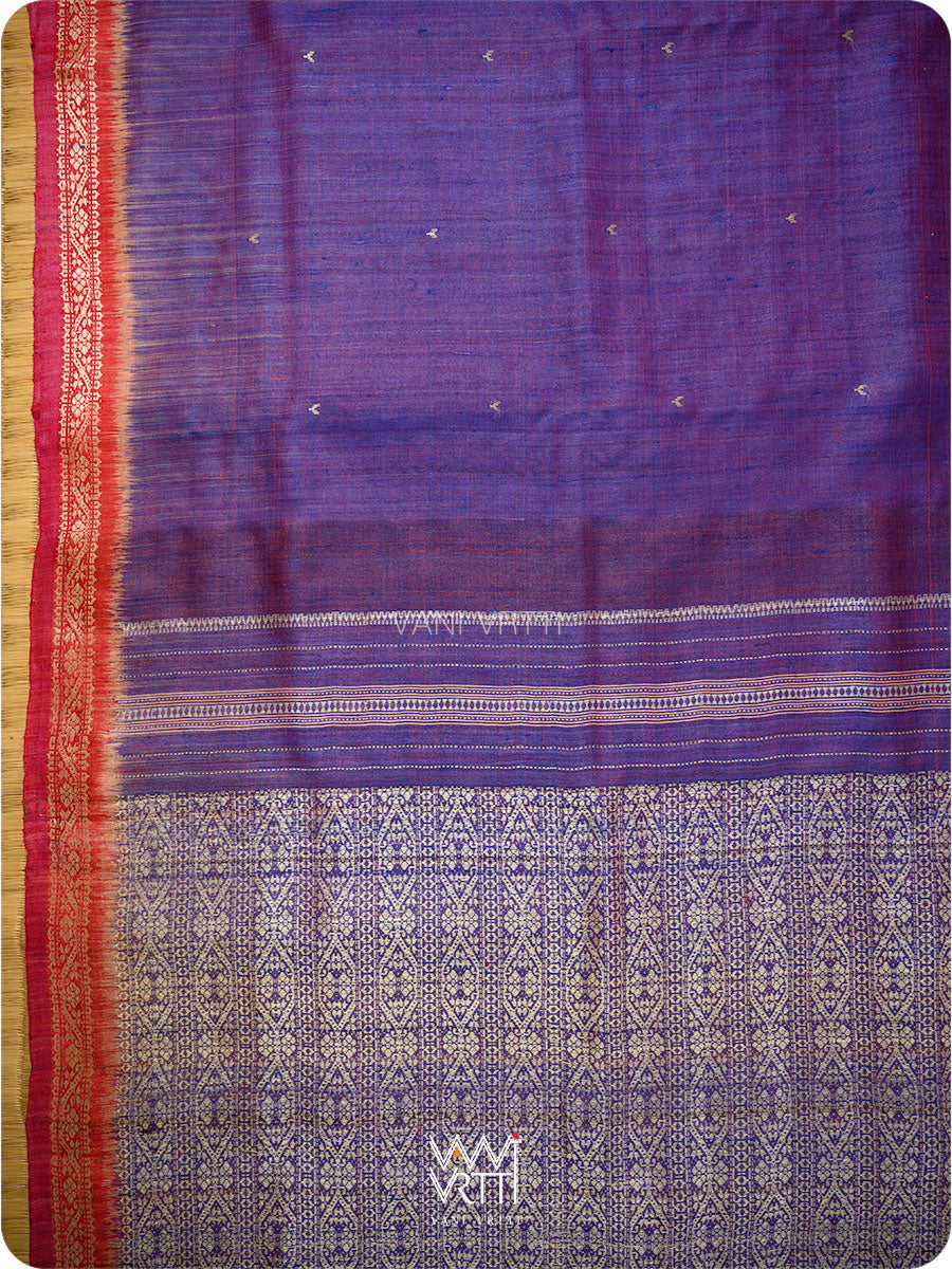 Ink Blue Madhumalati Handspun Tussar Silk Saree