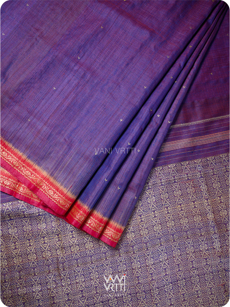 Ink Blue Madhumalati Handspun Tussar Silk Saree