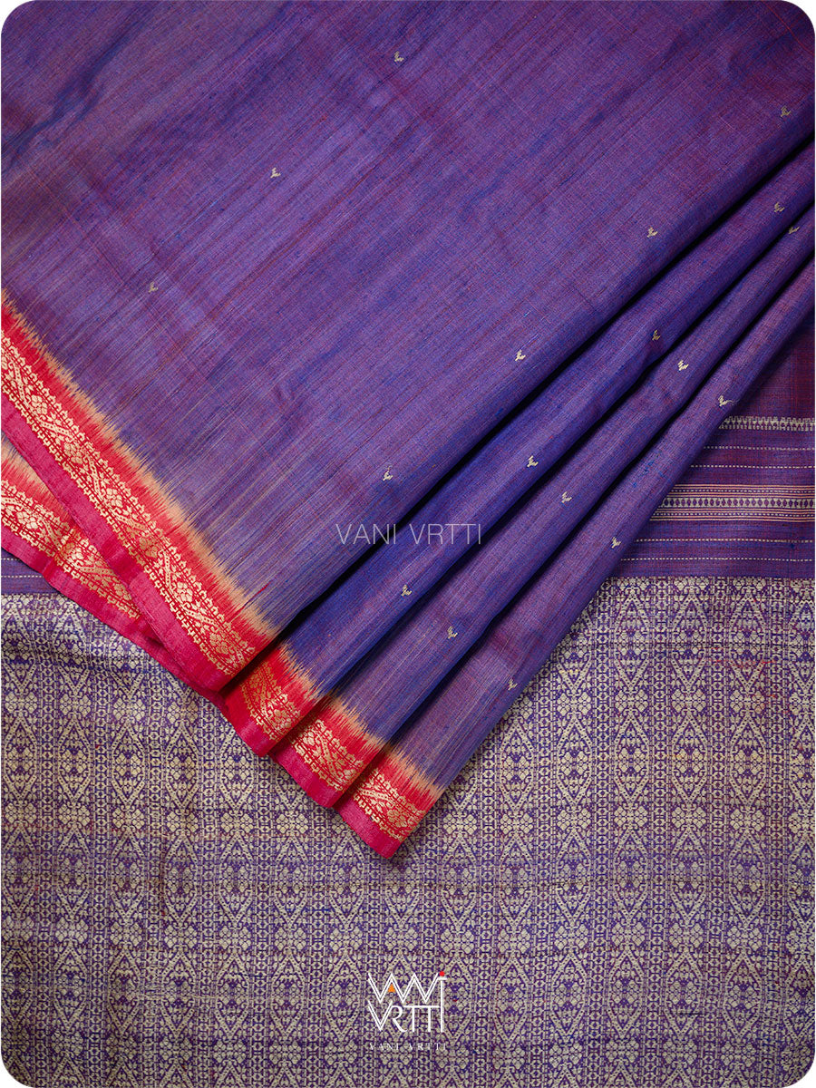 Ink Blue Madhumalati Handspun Tussar Silk Saree