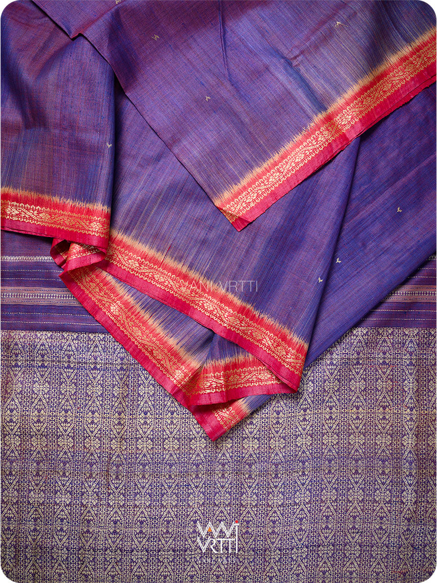 Ink Blue Madhumalati Handspun Tussar Silk Saree