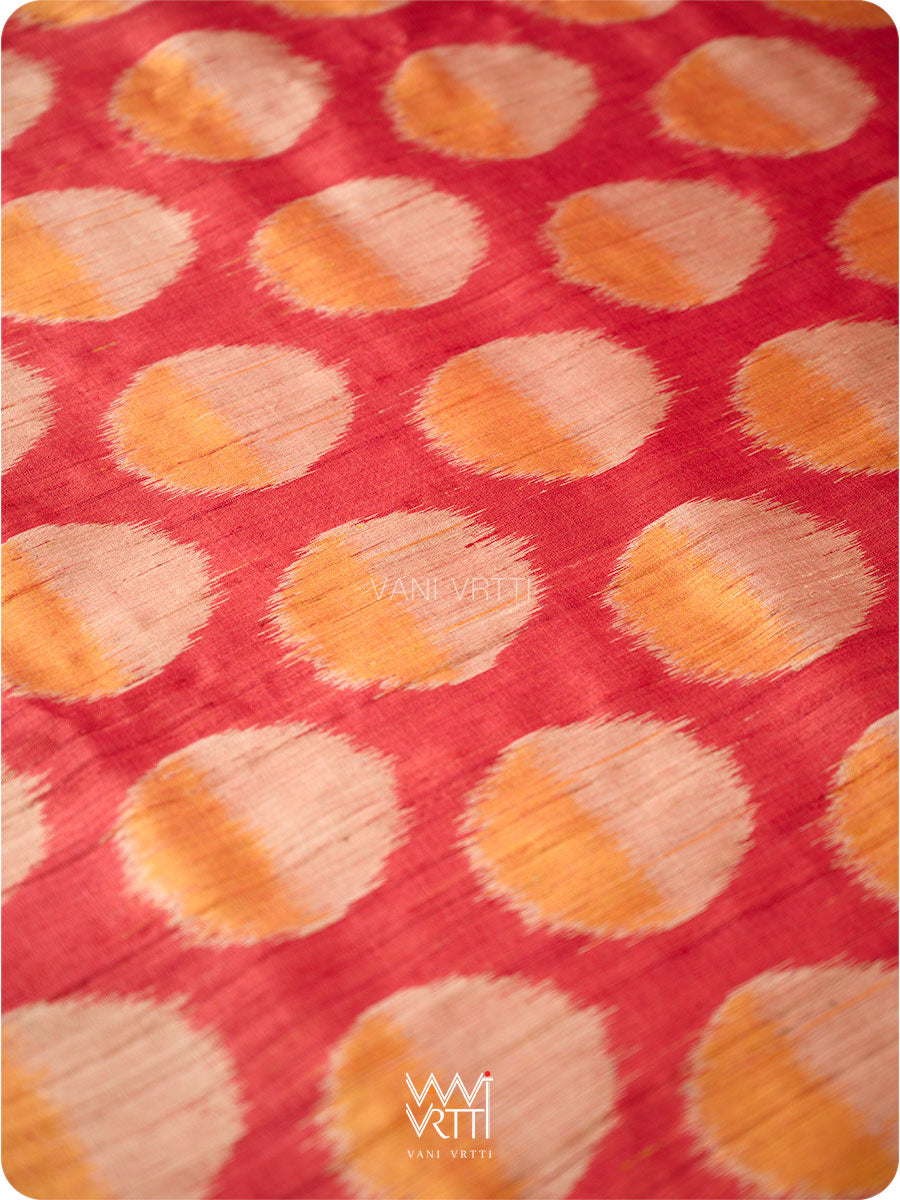 Red Orange Surya Ikat Handspun Tussar Silk Saree