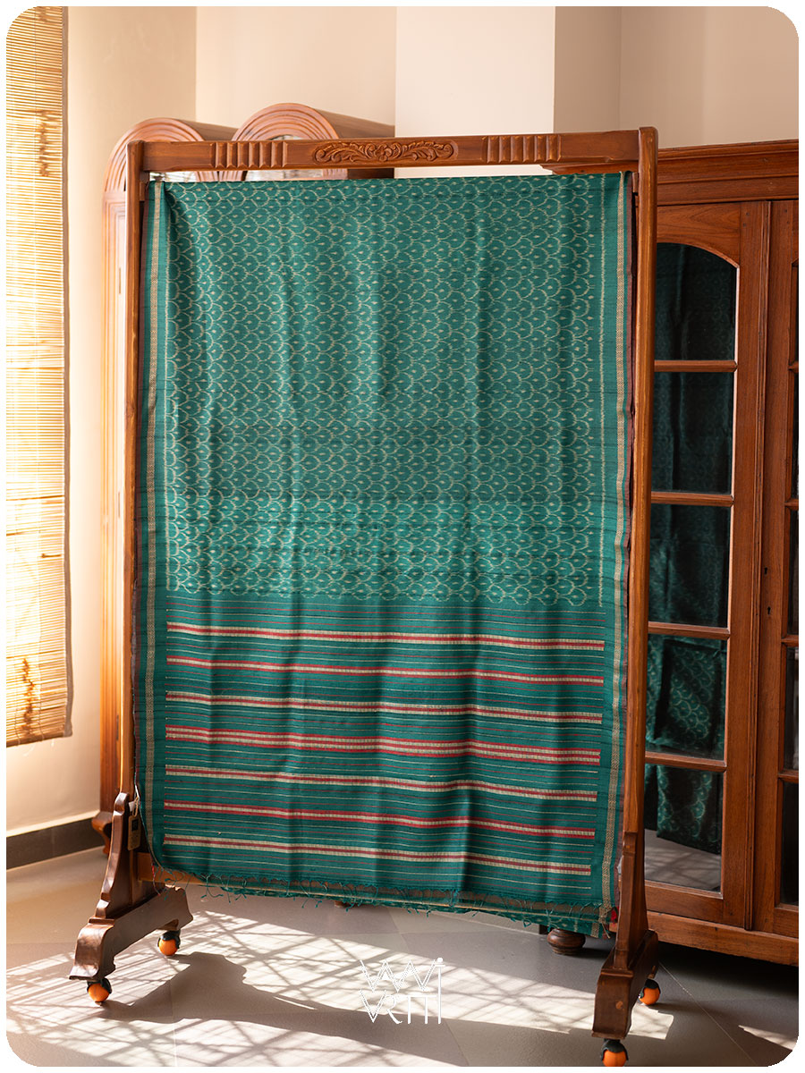 Emerald Green Samudra Lahar Ikat Handspun Tussar Silk Saree