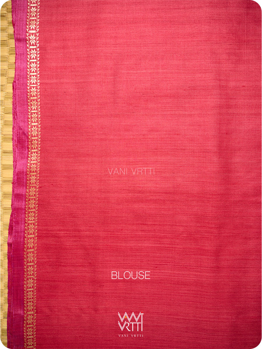 Red Orange Surya Ikat Handspun Tussar Silk Saree