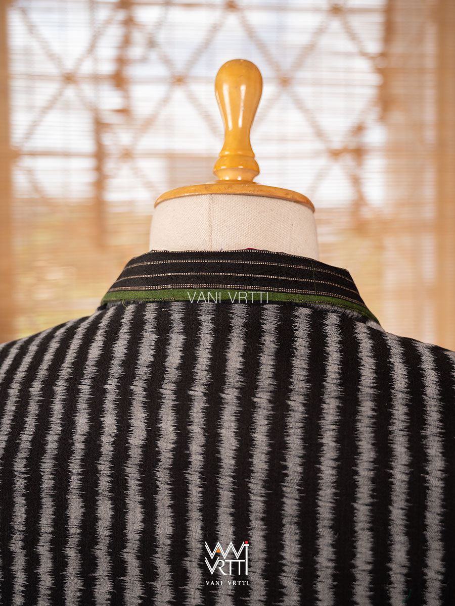 Black Lotus Parrot Reversible Parallel Ikat Kimono Collar Tunic Jacket
