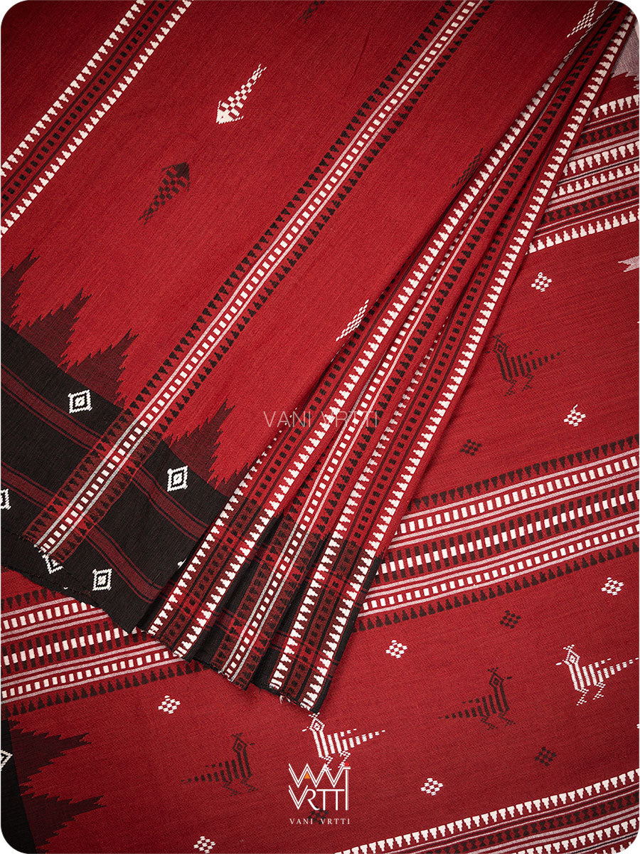Madder Off White Black Tribal Masterweave Heavy Cotton Kotpad Saree