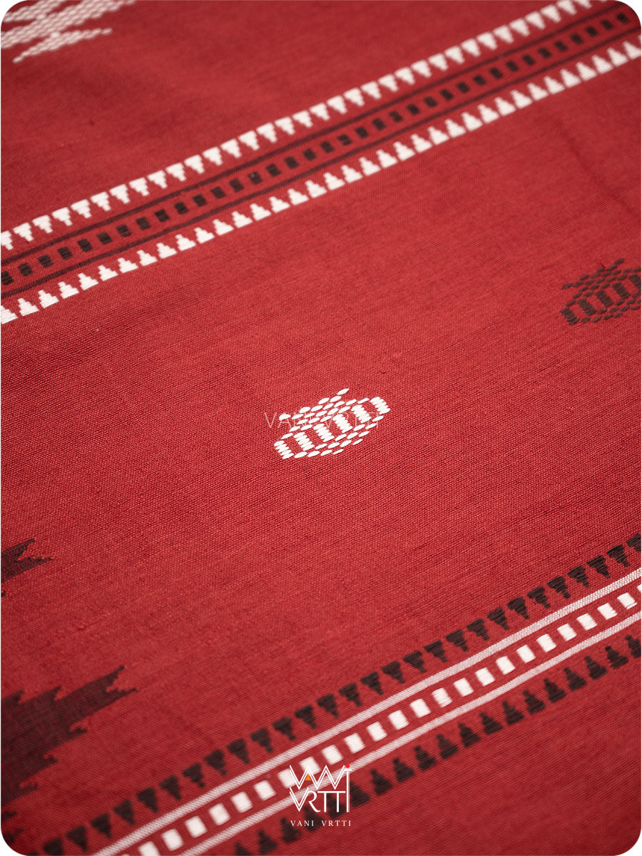 Madder Off White Black Tribal Masterweave Heavy Cotton Kotpad Saree
