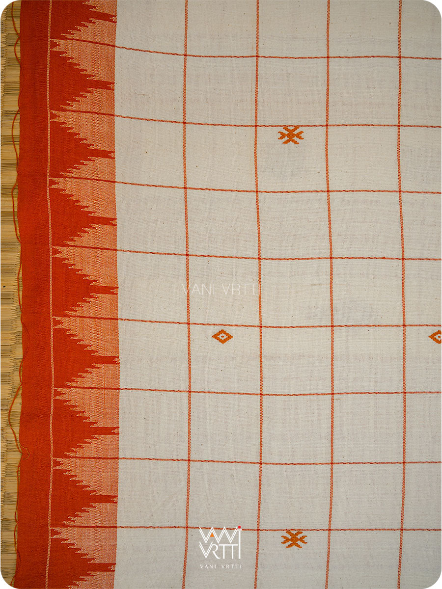 Off White Palash Orange Checks Medium Cotton Kotpad Saree