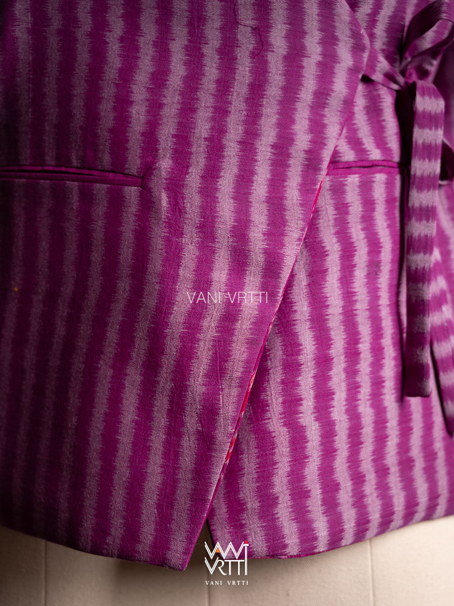 Pink Laal Jaba Reversible Parallel Ikat Overlap Waist Length Jacket