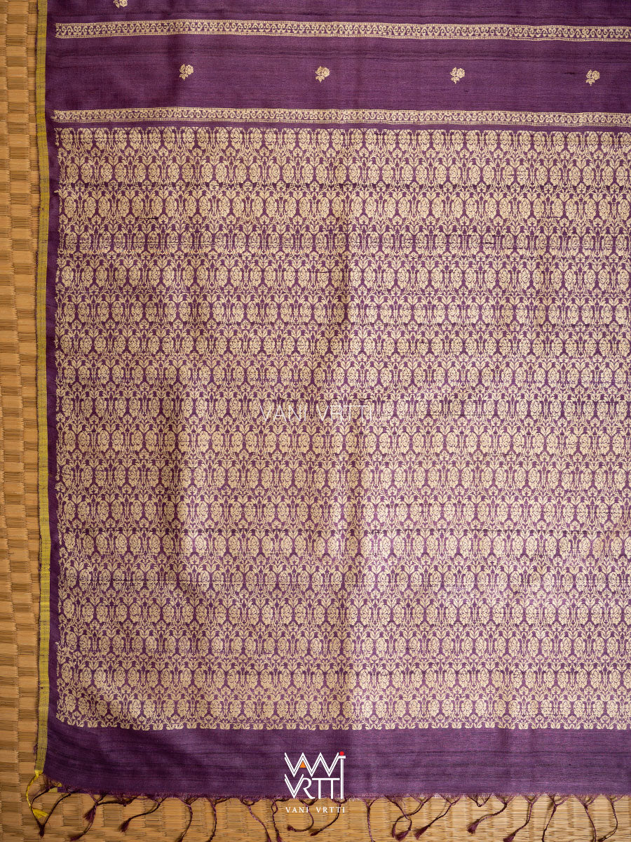 Deep Purple Gulab Jaal Master Weave Exclusive Handspun Tussar Silk Saree