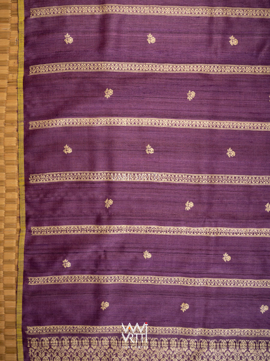 Deep Purple Gulab Jaal Master Weave Exclusive Handspun Tussar Silk Saree