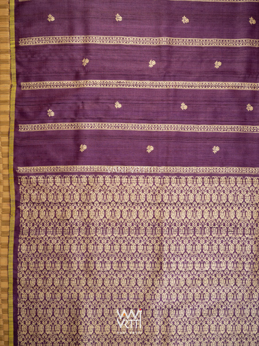 Deep Purple Gulab Jaal Master Weave Exclusive Handspun Tussar Silk Saree