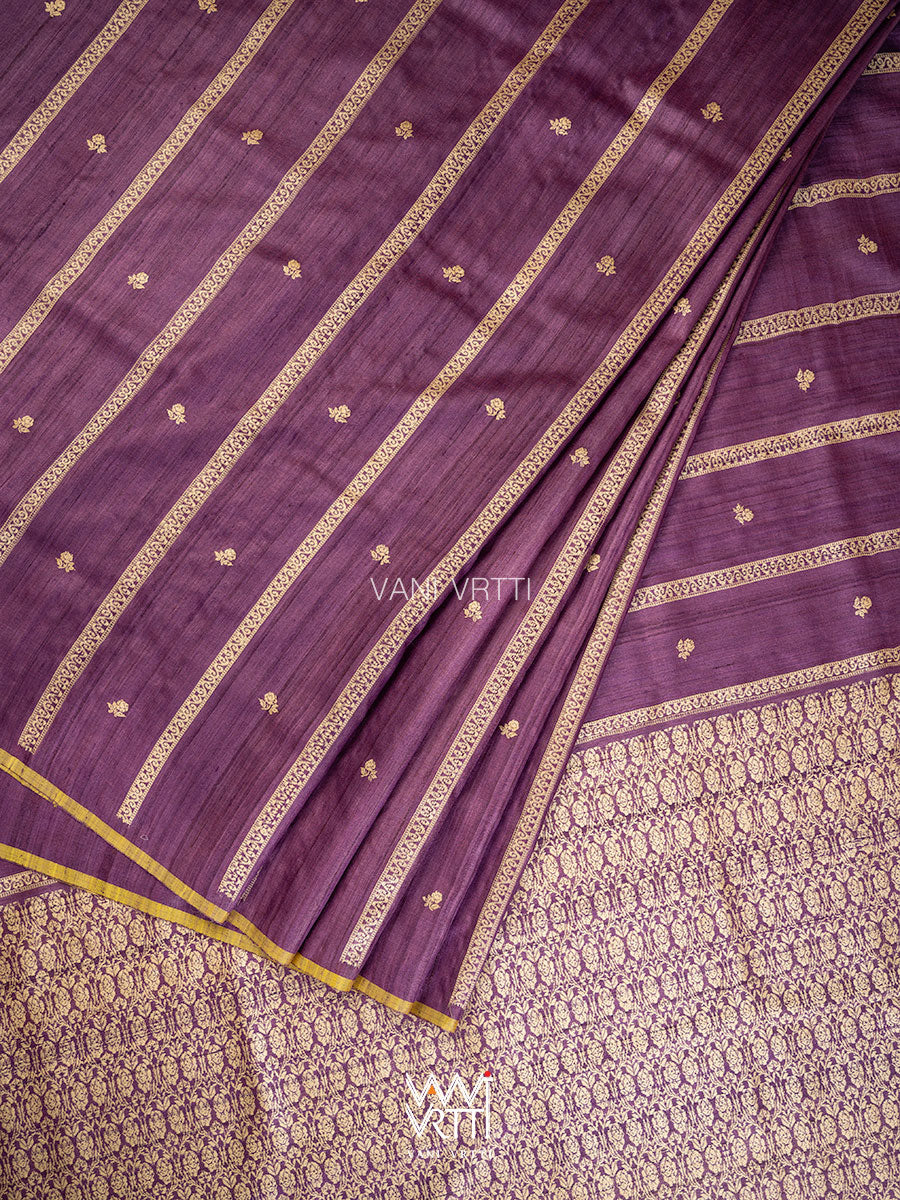 Deep Purple Gulab Jaal Master Weave Exclusive Handspun Tussar Silk Saree