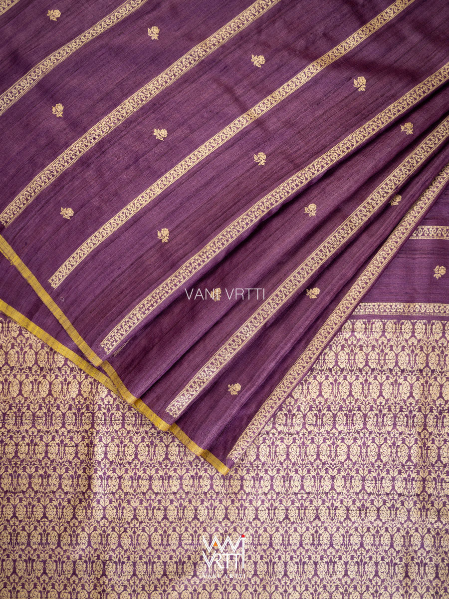 Deep Purple Gulab Jaal Master Weave Exclusive Handspun Tussar Silk Saree