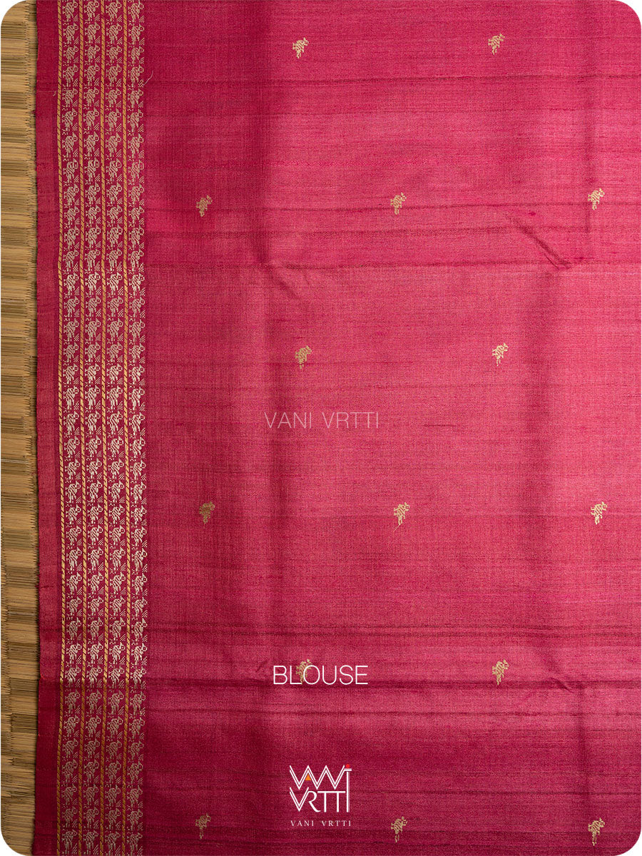 Orange Pink Nightingale Master Weave Exclusive Handspun Tussar Silk Saree
