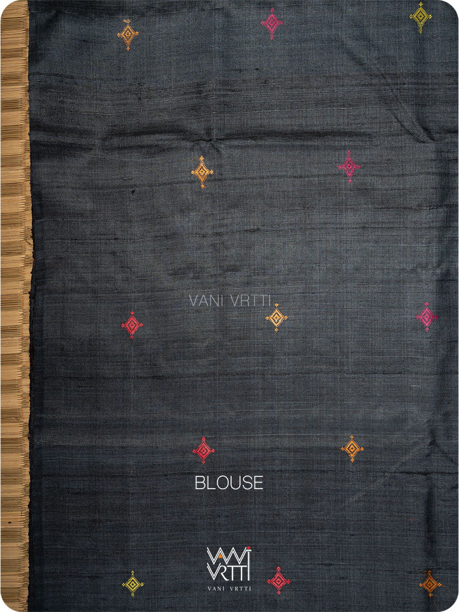 Red Black Airavata Konark Handspun Tussar Silk Saree