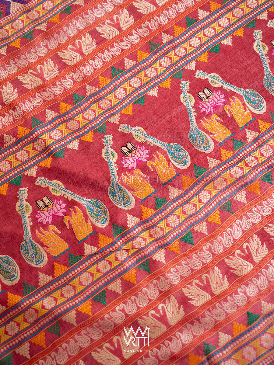 Mango Yellow Green Red Veena Pani Lata Master Weave Exclusive Handspun Tussar Silk Saree