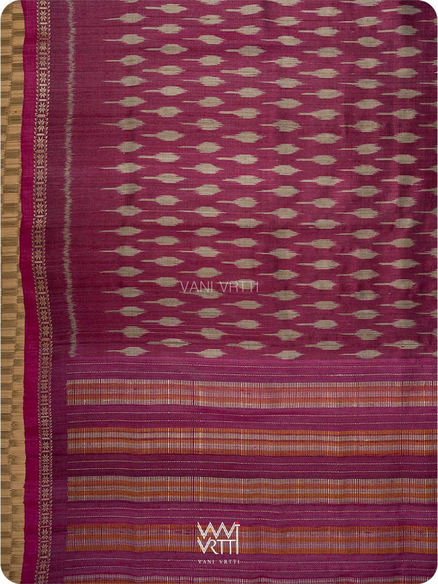 Burgundi Pink Kadamba Ikat Handspun Tussar Silk Saree