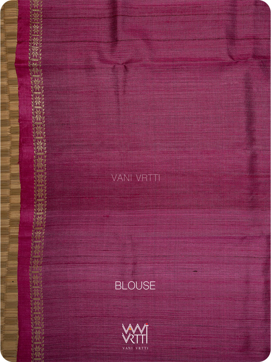 Burgundi Pink Kadamba Ikat Handspun Tussar Silk Saree