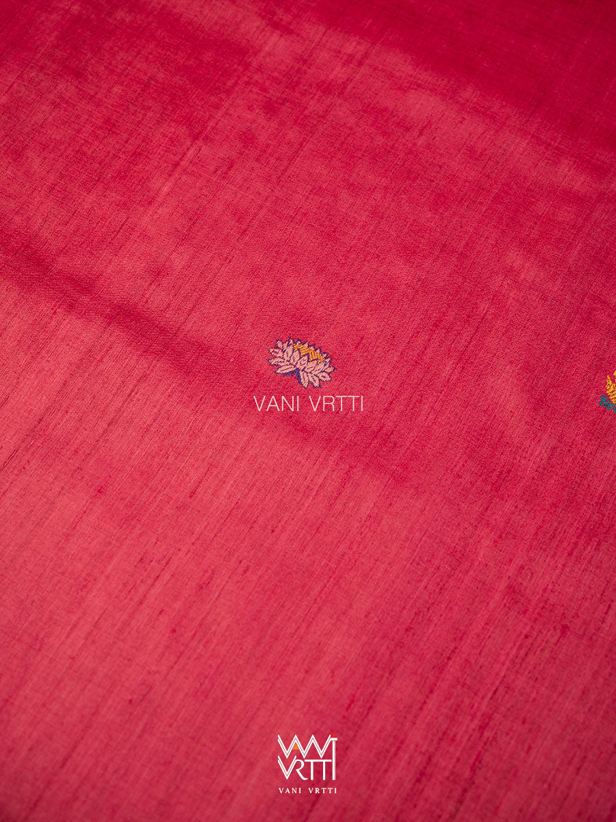 Red Purple Mustard Veena Pani Lata Master Weave Exclusive Handspun Tussar Silk Saree