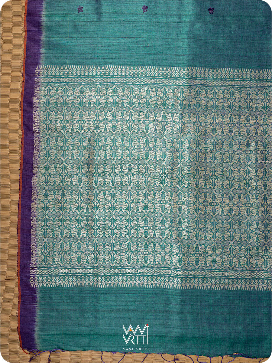 Peacock Green Purple Nabh Butterfly Handspun Tussar Silk Saree
