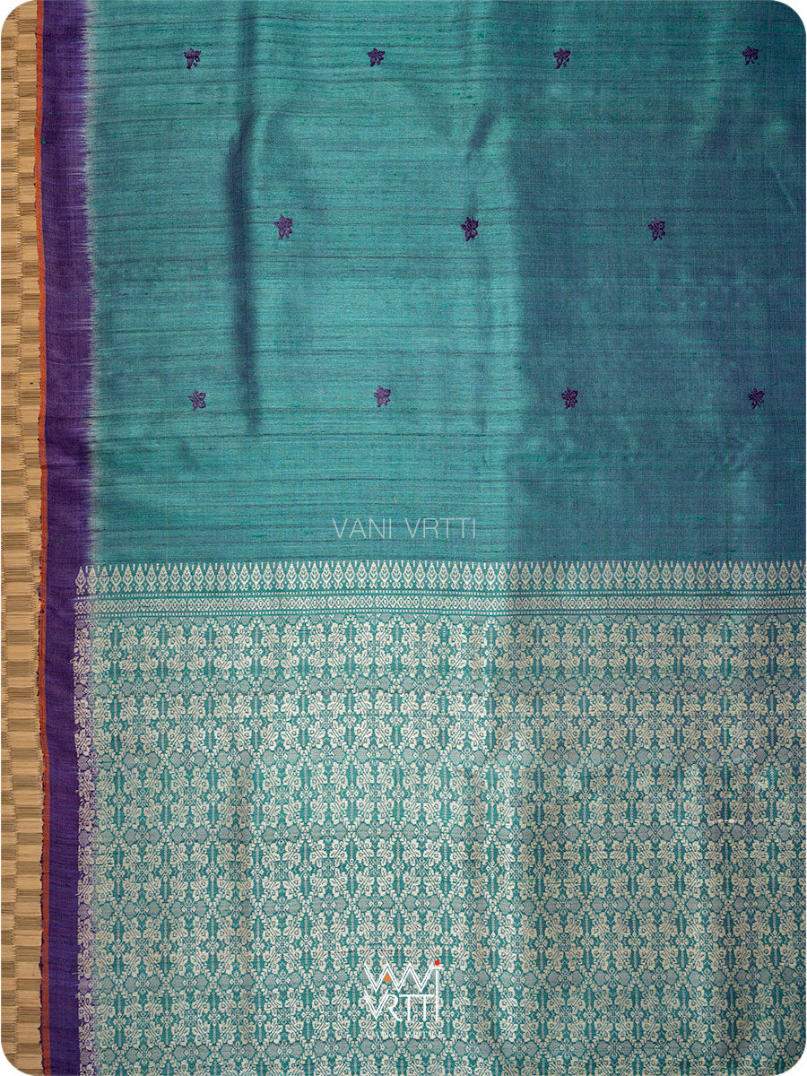Peacock Green Purple Nabh Butterfly Handspun Tussar Silk Saree