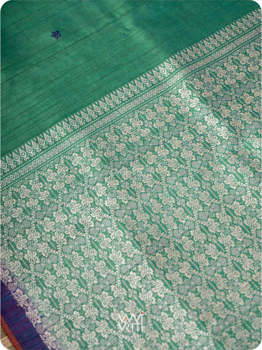 Peacock Green Purple Nabh Butterfly Handspun Tussar Silk Saree