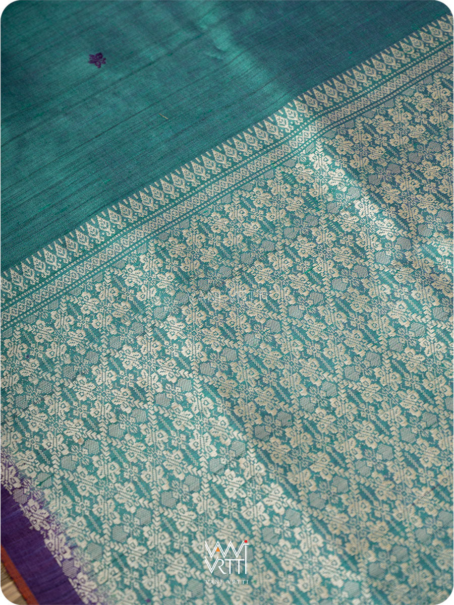 Peacock Green Purple Nabh Butterfly Handspun Tussar Silk Saree