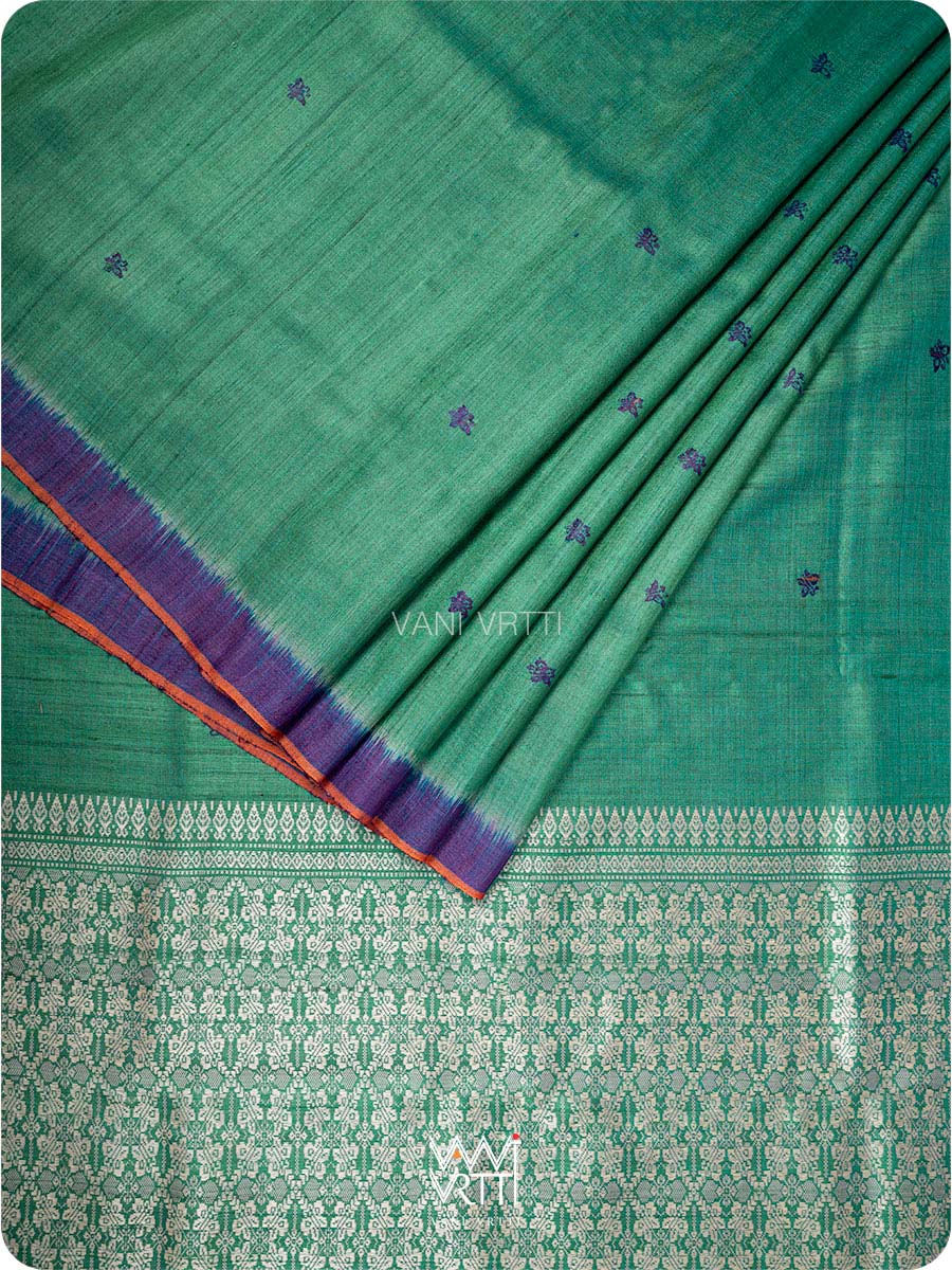 Peacock Green Purple Nabh Butterfly Handspun Tussar Silk Saree